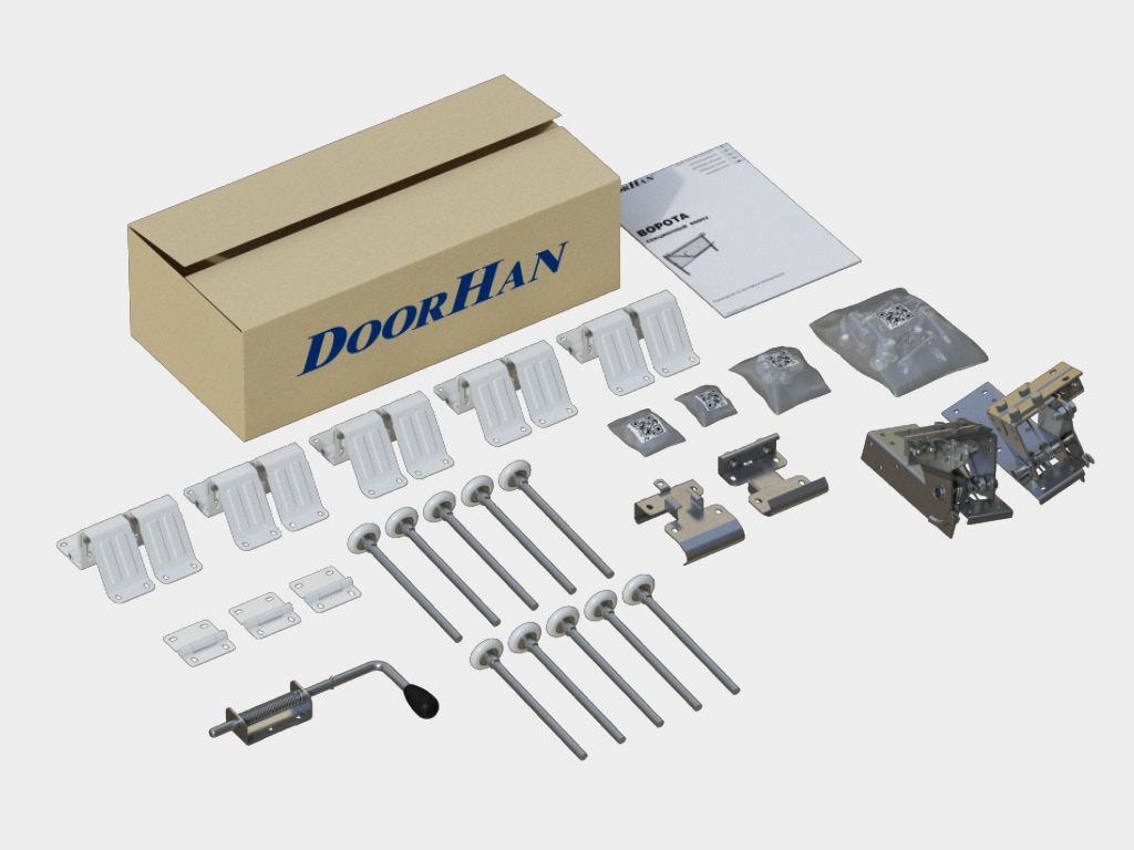 Montaj uchun to'plam, mahsulot pasporti va montaj bo'yicha qo'llanma bilan jihozlangan quti.